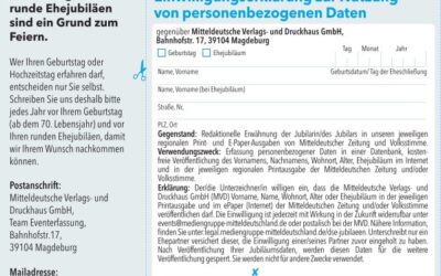 Wichtige Information: Änderung der Alters- und Ehejubiläen ab August 2026 in der Mitteldeutschen Zeitung